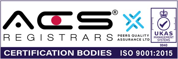 ACS Registrars/UKAS 颁发的 ISO 9001:2015 认证证书